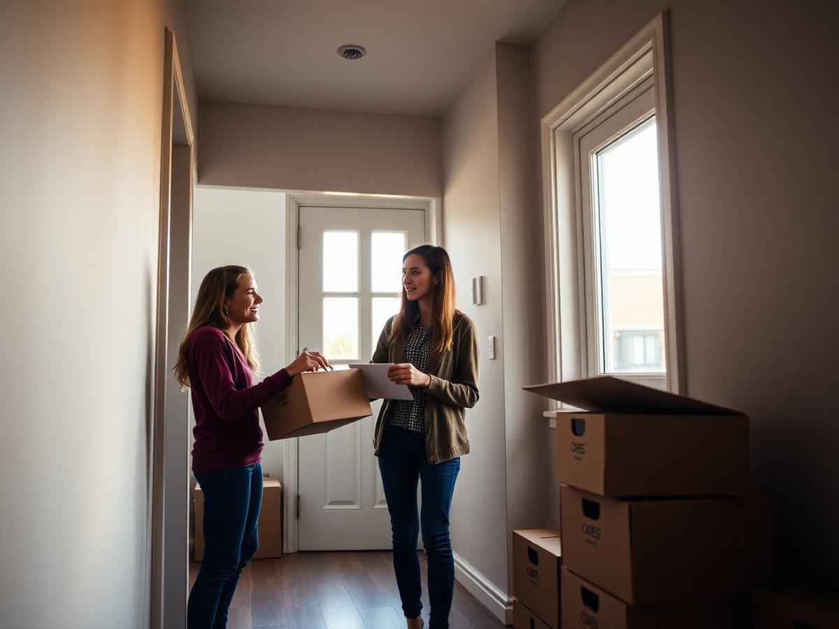 A parent and child in the doorway of a furnished Outreach transitional home